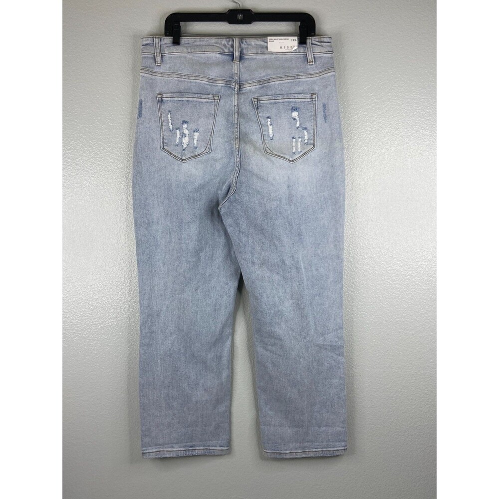 Risen Women 1XL Jeans Boyfriend Fit Straight Leg Distressed Light Wash NWT - Picture 5 of 16